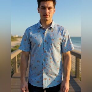 KAHALA 1936 Linen Cotton Men’s 2XL Hawaian Shirt Blue VW Bus Pattern SS